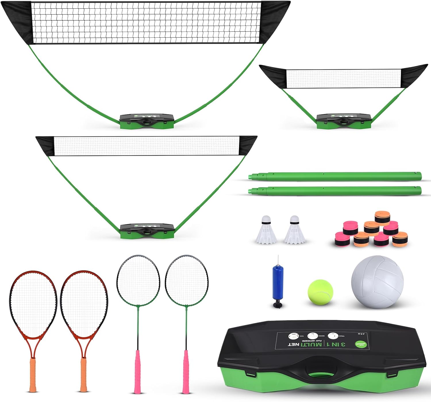 Badminton Ina - 3-in-1 Outdoor Sports Set: Badminton, Volleyball,